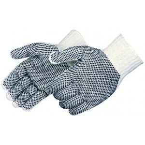Gloves, String Knit, Standard Weight Economy, Dots 2-Side, Cotton Polyester - Slip Resistant
